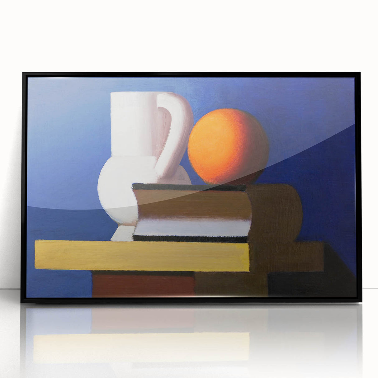 Modern Wall Art: Still Life with Jug, Orange, and Books in Bold Colors