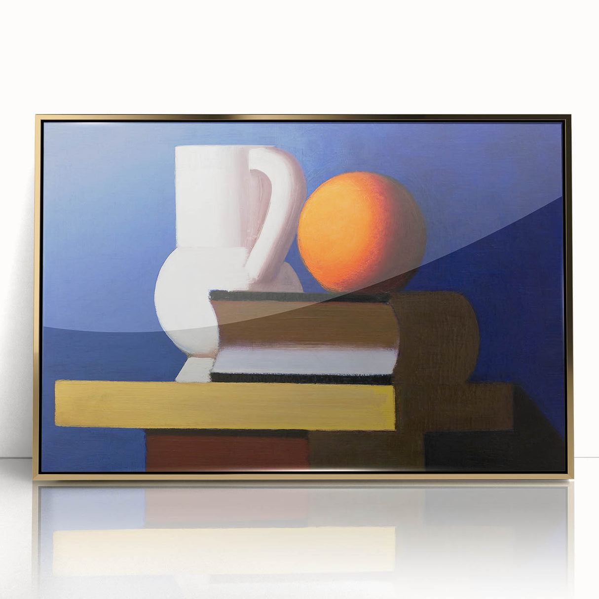 Modern Wall Art: Still Life with Jug, Orange, and Books in Bold Colors