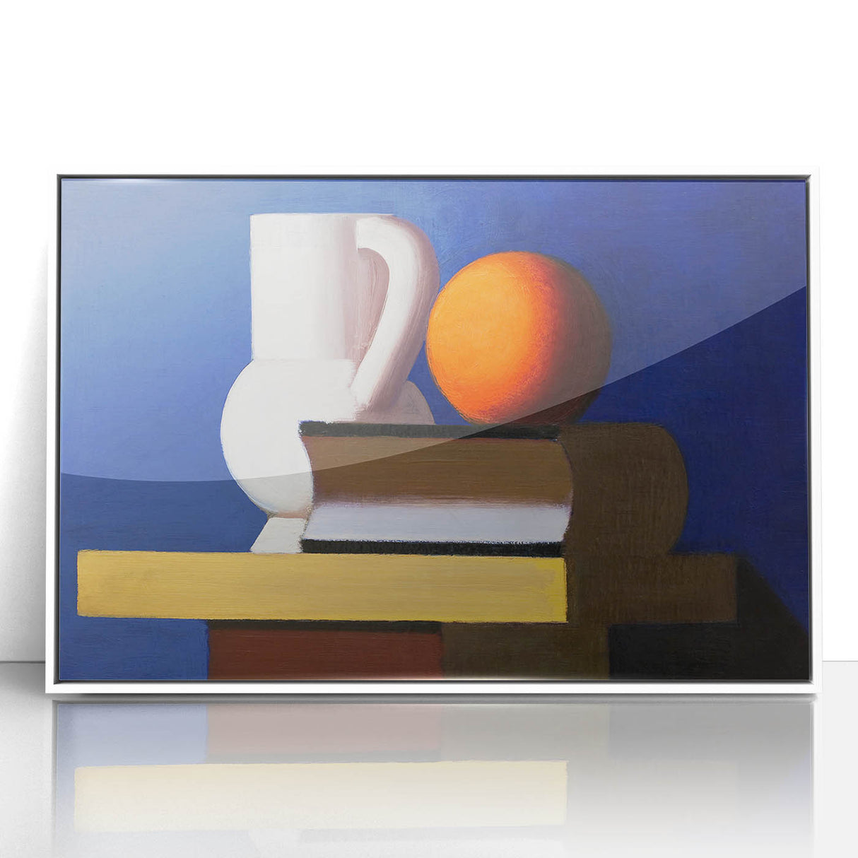 Modern Wall Art: Still Life with Jug, Orange, and Books in Bold Colors