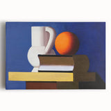Modern Wall Art: Still Life with Jug, Orange, and Books in Bold Colors