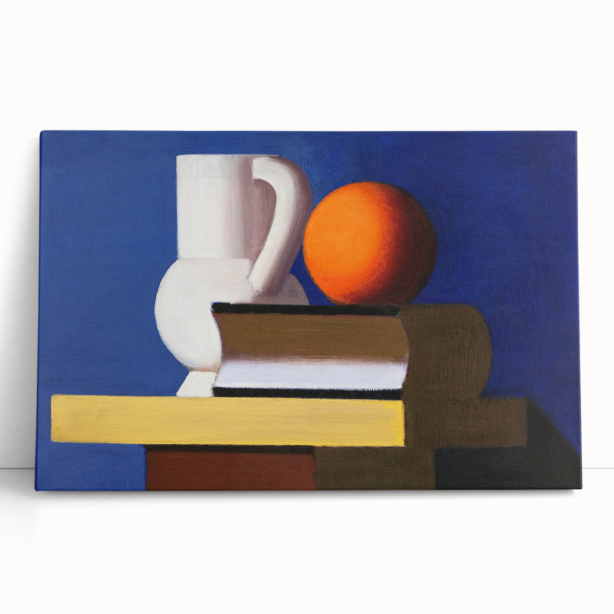 Modern Wall Art: Still Life with Jug, Orange, and Books in Bold Colors