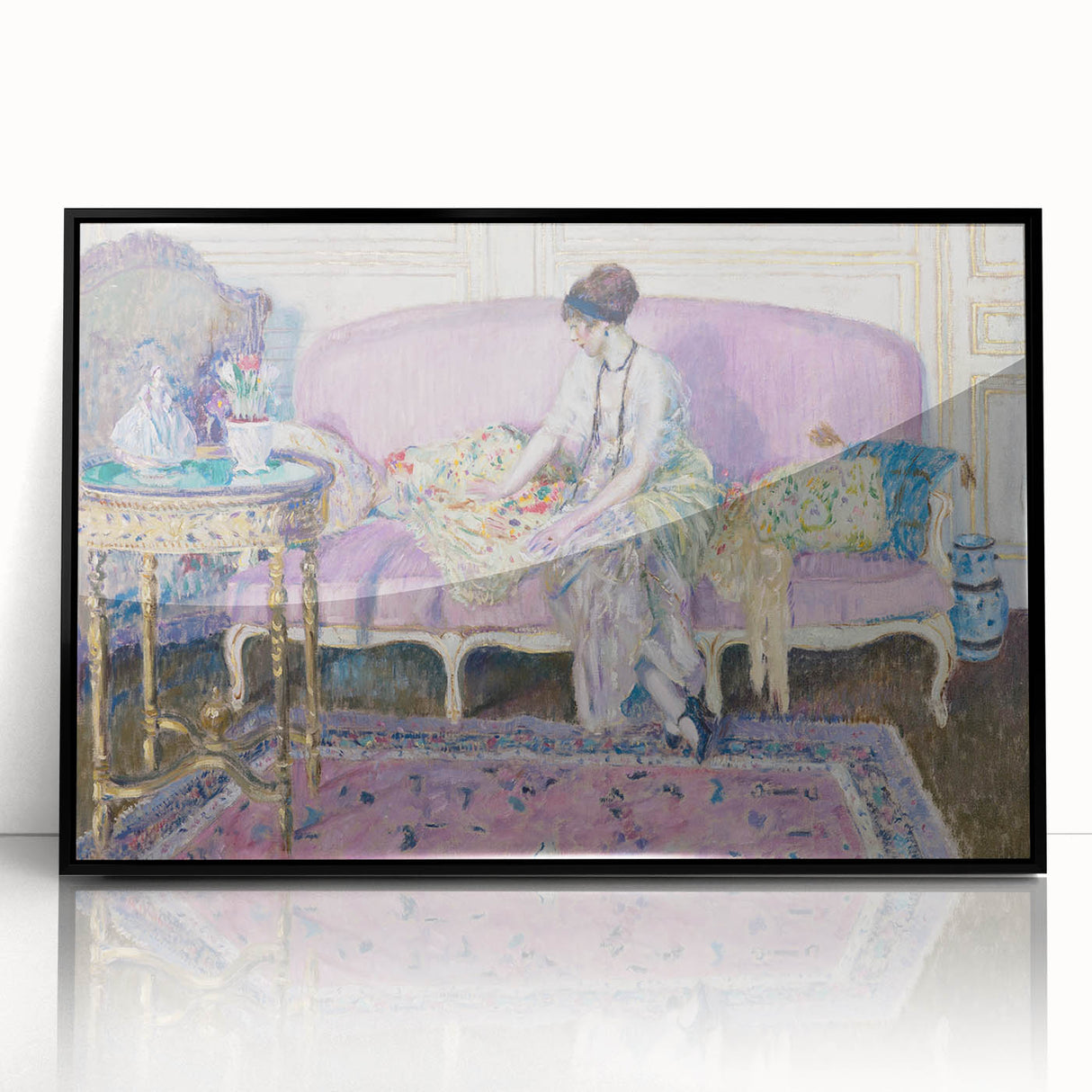 Refined Impressionist Interior – Frieseke’s Elegant Sofa Scene