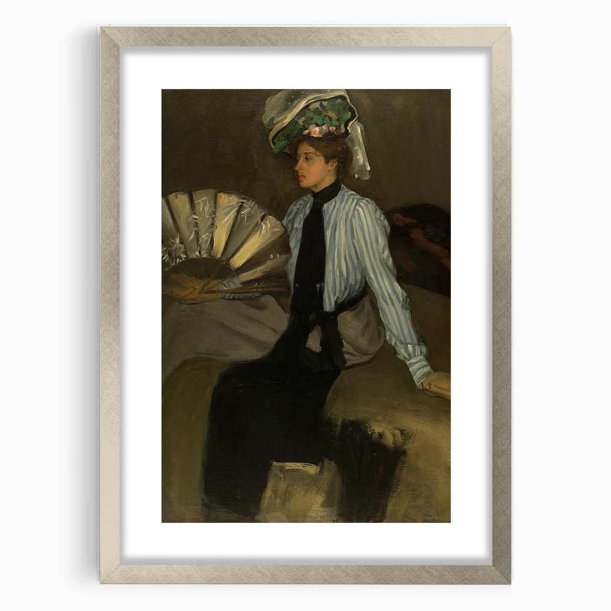 Modern Wall Art: Young Woman with Fan - Elegant Portrait