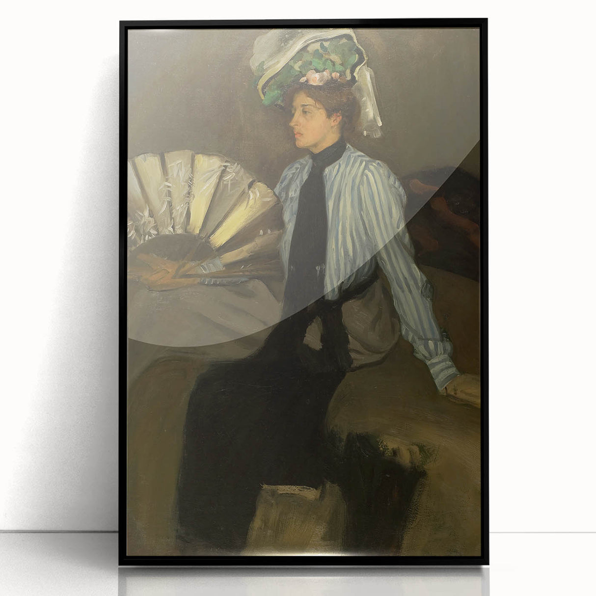 Modern Wall Art: Young Woman with Fan - Elegant Portrait