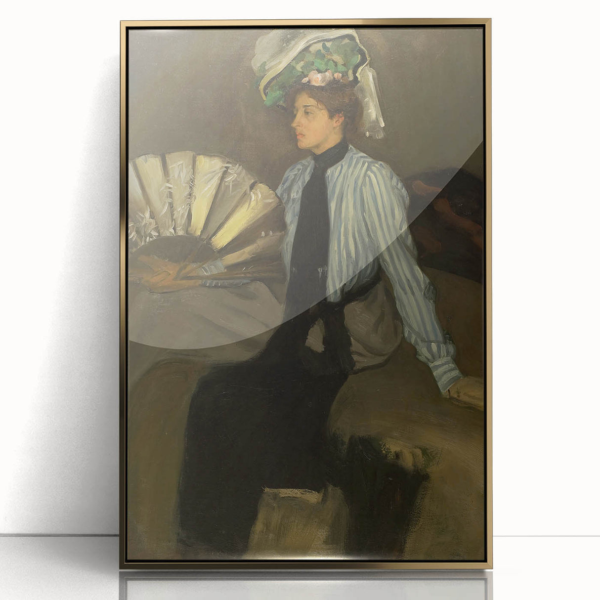 Modern Wall Art: Young Woman with Fan - Elegant Portrait