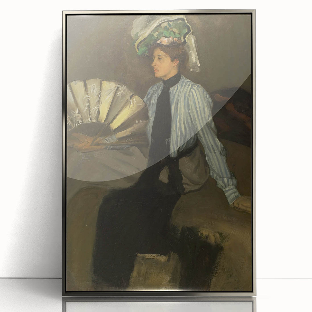 Modern Wall Art: Young Woman with Fan - Elegant Portrait