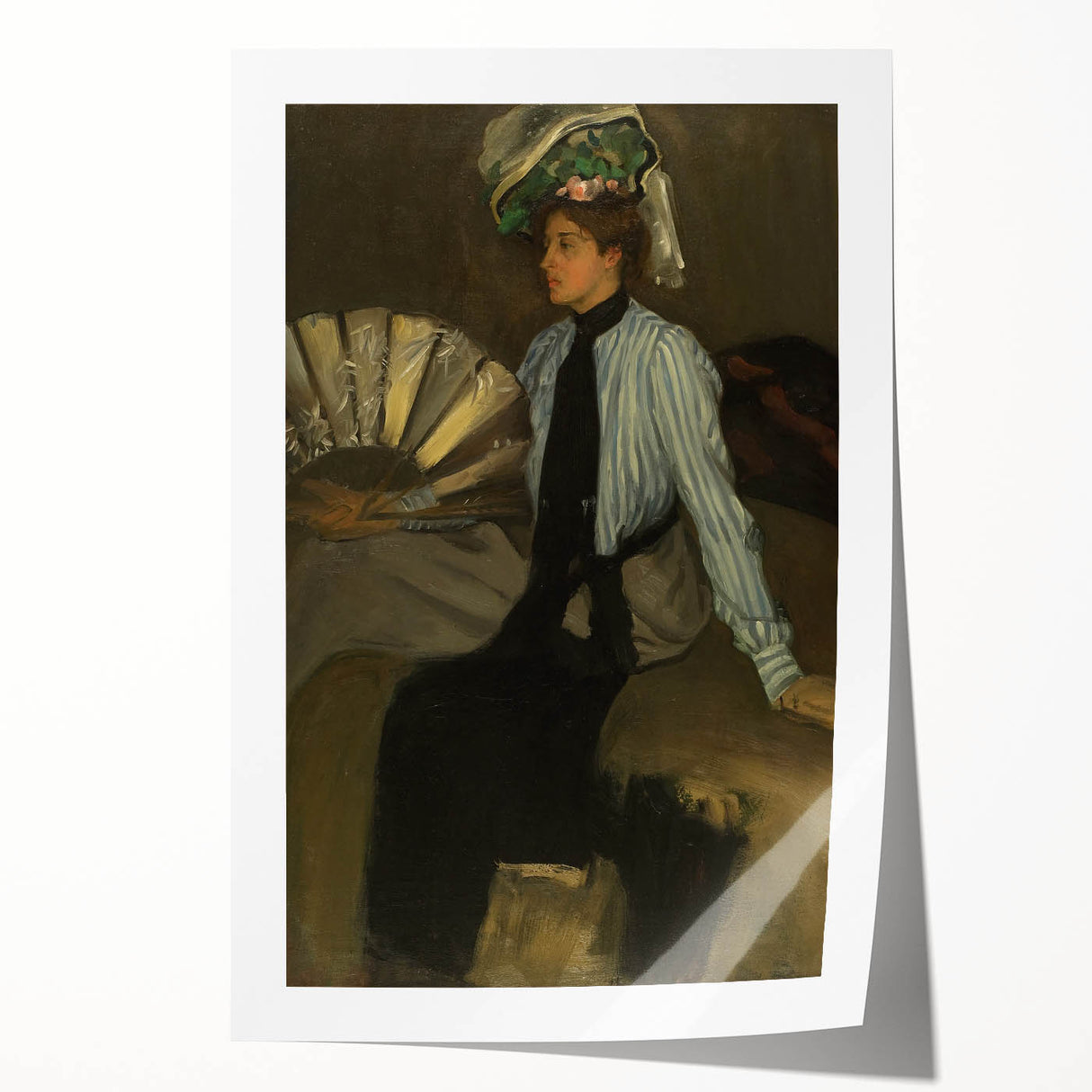 Modern Wall Art: Young Woman with Fan - Elegant Portrait