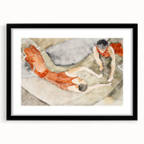 Modern Wall Art: Trapeze Performers in Red with Abstract Elegance