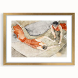 Modern Wall Art: Trapeze Performers in Red with Abstract Elegance