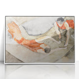 Modern Wall Art: Trapeze Performers in Red with Abstract Elegance