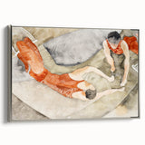 Modern Wall Art: Trapeze Performers in Red with Abstract Elegance
