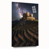 Acrylic glass artwork showcasing a detailed landscape of a castle, viewed from the side, highlighting vibrant colors and intricate design elements, perfect for home decor.