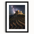 Elegant black frame showcasing a stunning landscape painting of a castle, complete with a white mat, perfect for home decor or art collection. Ideal for enhancing interior aesthetics.