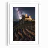 Elegant white-framed landscape artwork showcasing a scenic castle surrounded by lush greenery, perfect for enhancing home decor with a touch of sophistication.