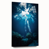 Acrylic glass side view of a vibrant landscape artwork featuring intricate cave formations and natural colors, designed for modern home decor.