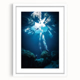 Framed landscape artwork of a cave scene with a white mat, showcasing intricate details and earthy tones, perfect for enhancing home decor aesthetics.