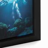 Close-up of a framed canvas artwork depicting dramatic cave landscapes, showcasing intricate textures and earthy colors, ideal for home decor and art enthusiasts.