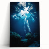 Stretched canvas artwork depicting a serene landscape with vibrant colors, featuring caves and natural elements, ideal for modern home decor.