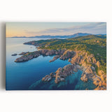 Stretched canvas artwork depicting a stunning cliff landscape with vibrant colors, ideal for home decor or art enthusiasts, showcasing natural beauty and tranquility.