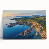 Stretched canvas artwork depicting dramatic cliffs and lush landscapes, showcasing vibrant colors and intricate details, perfect for modern home decor.