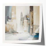 Abstract architectural wall art print showcasing geometric shapes and vibrant colors, displayed in a glossy finish, ideal for modern home decor.