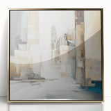 Framed abstract architecture wall art in gold acrylic, showcasing geometric shapes and modern design elements, perfect for contemporary decor.