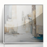 Framed abstract architecture wall art in a sleek white frame, showcasing geometric shapes and vibrant colors, ideal for modern home decor. Perfect addition to elevate interior aesthetics.