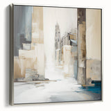 Framed abstract architecture wall art in silver, showcasing geometric designs with a modern aesthetic. Perfect for contemporary home decor and art enthusiasts.