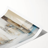 Abstract architecture wall art print showcasing vibrant geometric patterns in shades of blue and orange, rolled and ready for framing. Perfect for modern decor.