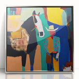 Framed abstract figurative wall art featuring a silver acrylic front, showcasing dynamic shapes and a modern design, perfect for contemporary decor.