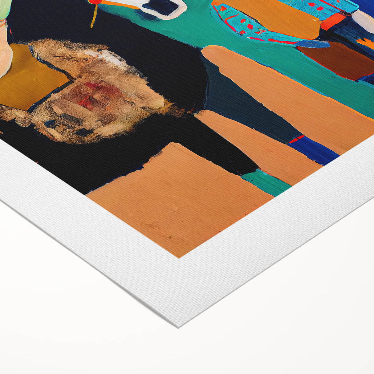 Abstract figurative wall art on rolled canvas showcasing vibrant colors and fluid shapes, ideal for contemporary decor, presented in a protective cardboard tube.