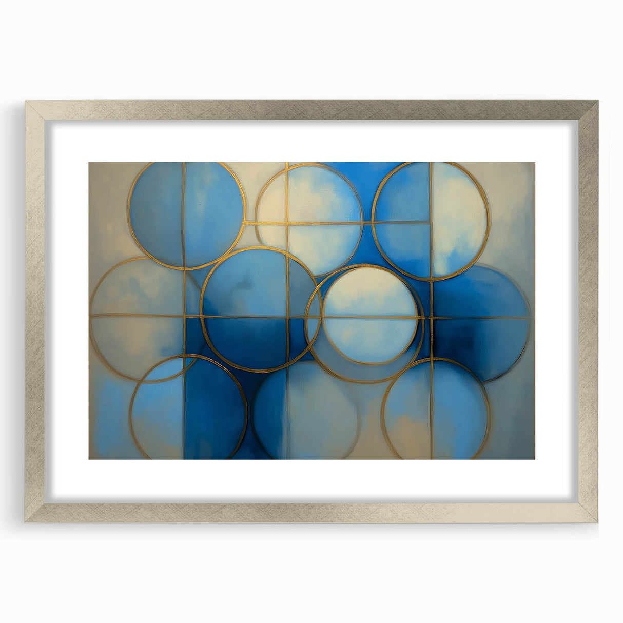 Abstract geometric frame in silver with a matte finish, showcasing a modern design, perfect for enhancing contemporary decor in living spaces or offices.