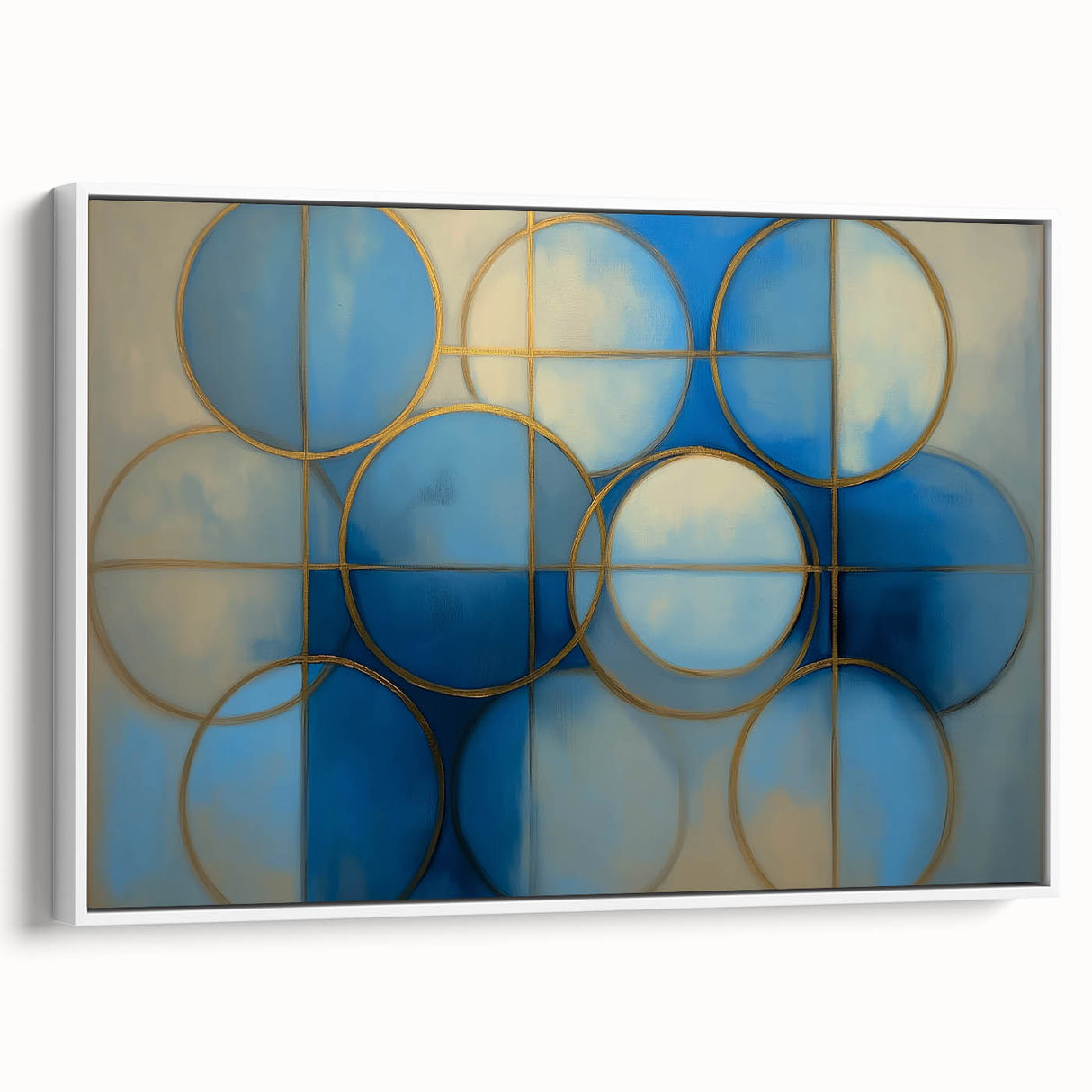 Abstract geometric framed canvas artwork showcasing a striking white design with intricate shapes, perfect for modern home decor. Ideal for enhancing contemporary interiors.