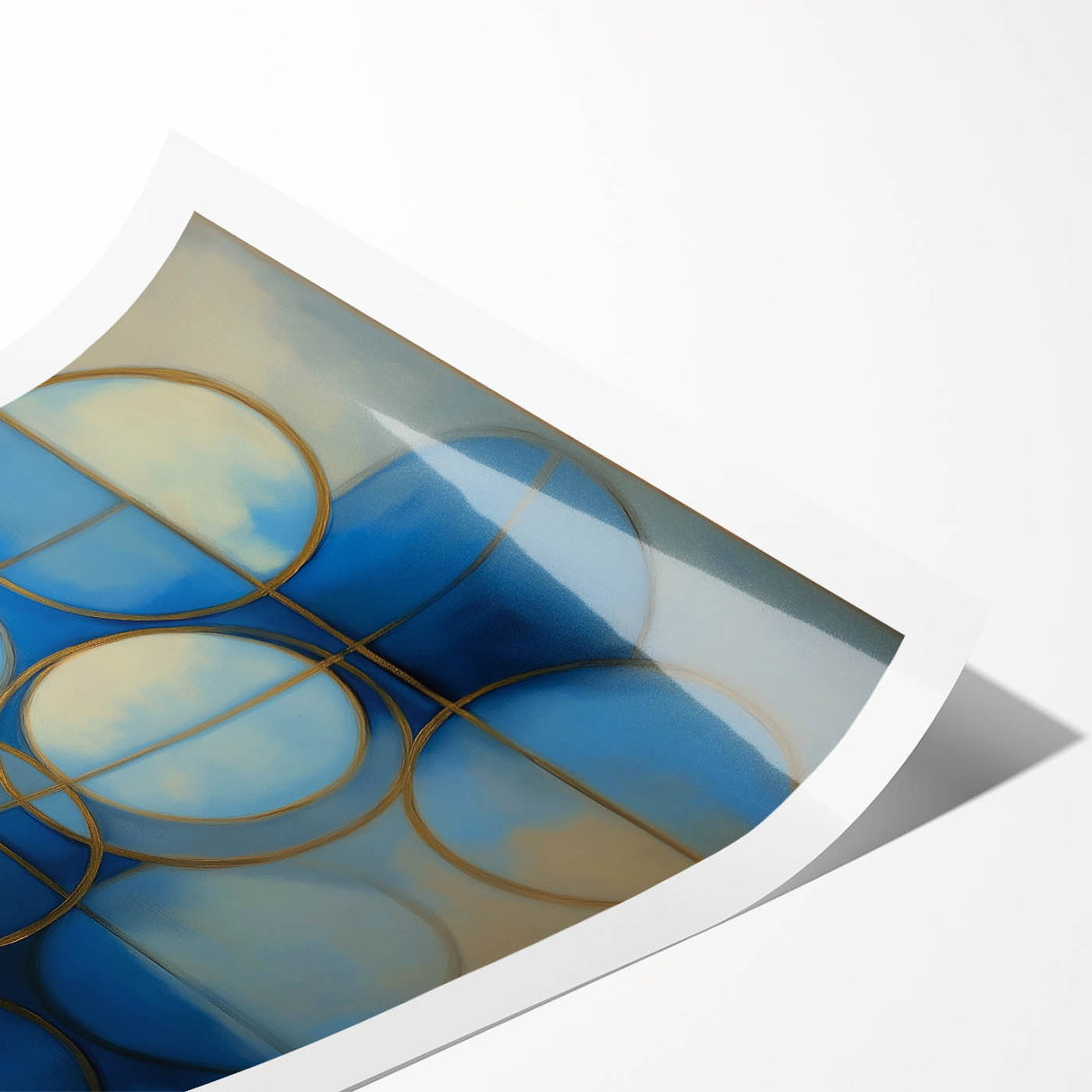 Abstract geometric rolled print showcasing vibrant colors and intricate shapes, elegantly packaged in a protective tube, perfect for modern home decor.