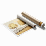 Abstract landscape wall art print showcasing vibrant colors and flowing shapes, designed to enhance contemporary decor, rolled for easy shipping and display.