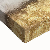 Close-up of a vibrant abstract landscape wall art on stretched canvas, showcasing bold colors and intricate textures, perfect for modern home decor.