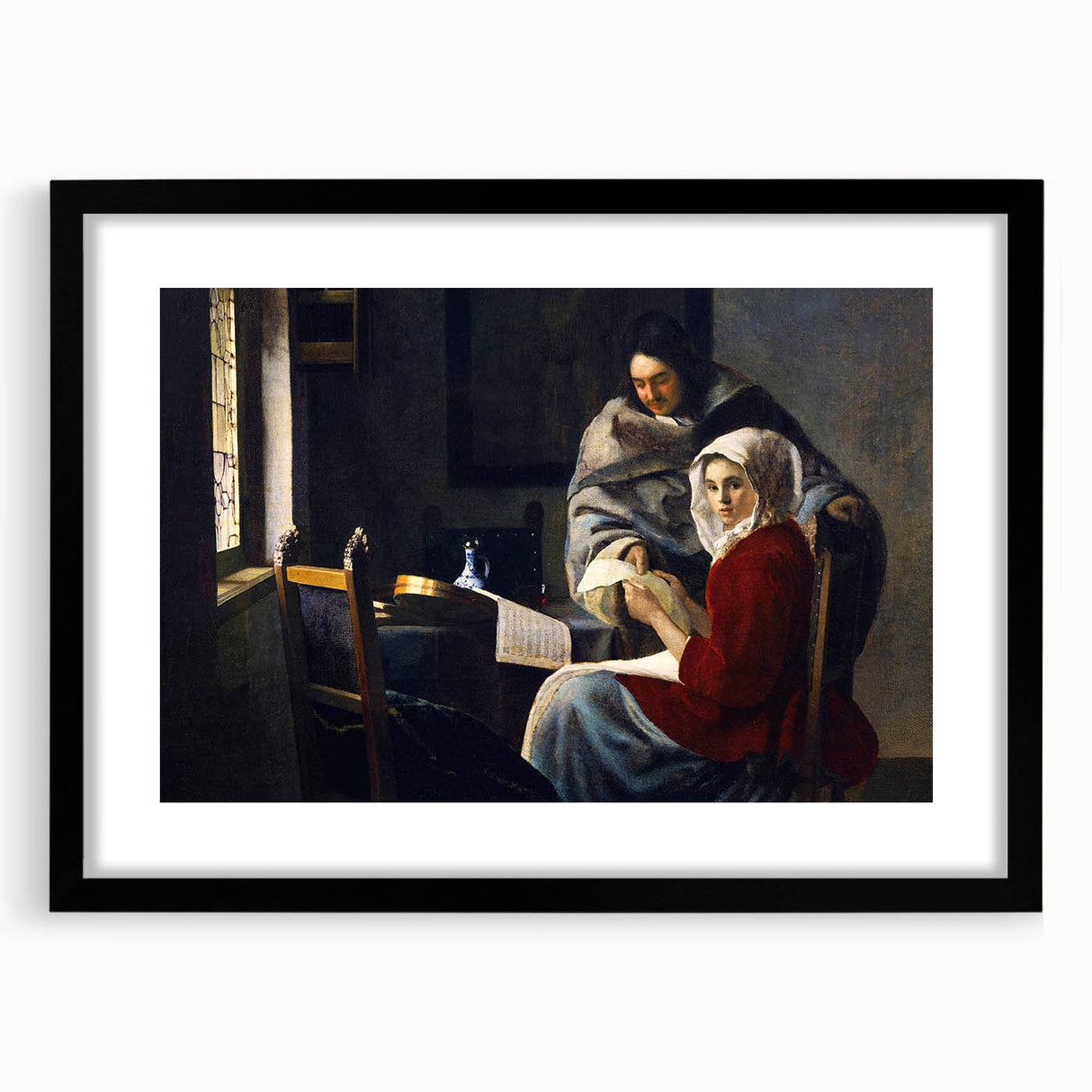 Baroque Art Print - Classic Interior Scene with Red and Gray Tones