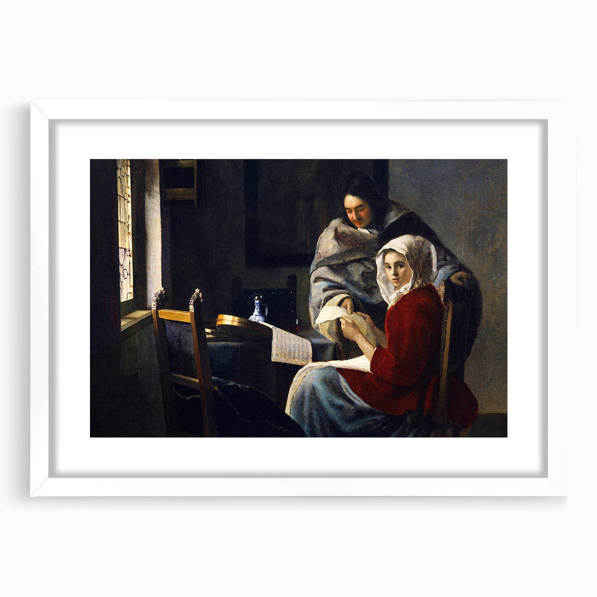 Baroque Art Print - Classic Interior Scene with Red and Gray Tones