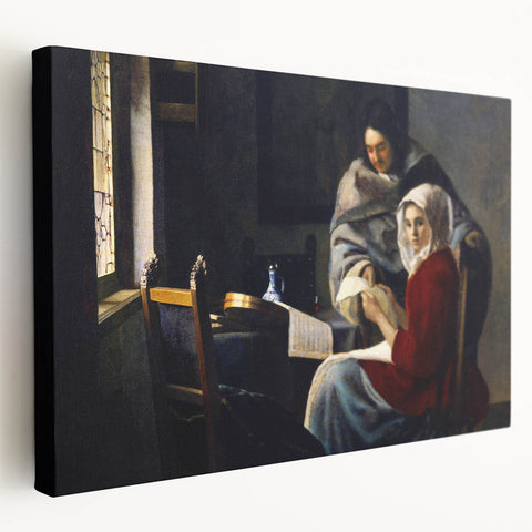 Baroque Art Print - Classic Interior Scene with Red and Gray Tones