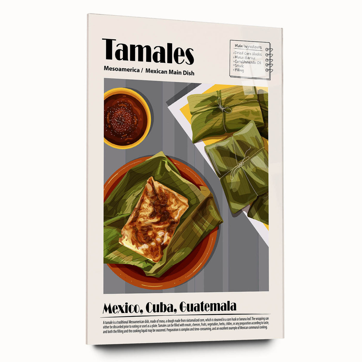 Acrylic glass print of large abstract wall art featuring assorted food dishes in vibrant colors.