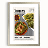 Abstract textured art print featuring assorted food dishes in muted earth tones, framed with a silver mat.