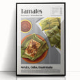 Large abstract wall art featuring an array of colorful food dishes, framed in black acrylic.