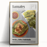 Large acrylic print featuring a variety of stylized food dishes in gold tones, framed, ideal for modern kitchen decor.