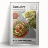 Art deco poster featuring a variety of stylized food dishes in muted colors, framed acrylic, ideal for modern kitchen decor.