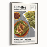 Framed canvas featuring a vintage poster art of colorful food dishes, ideal for kitchen wall decor.