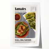 Extra large rolled print featuring an array of detailed food dishes in soft pastel shades, ideal for dining room wall art.