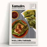 Black and white stretched canvas featuring an array of various food dishes, ideal for kitchen wall art.