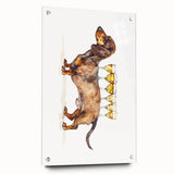 Large abstract wall art on acrylic glass featuring vibrant, colorful food and drink motifs, ideal for dining room decor.