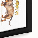 Close-up of a black wall art canvas featuring colorful, textured food and drink motifs, ideal for living room decor.