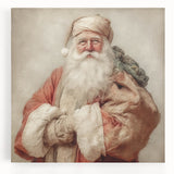 Festive Canvas Art - Santa with Gift Sack Christmas Wall Decoration